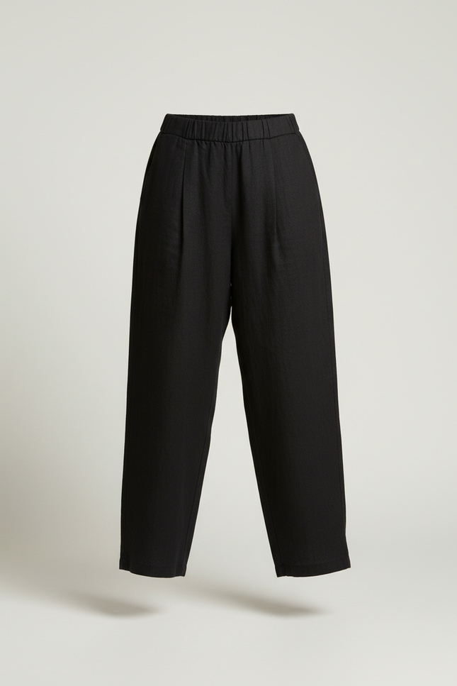 Pantalon Baggy Noir Lin Ample Élégant Femme - vue 3