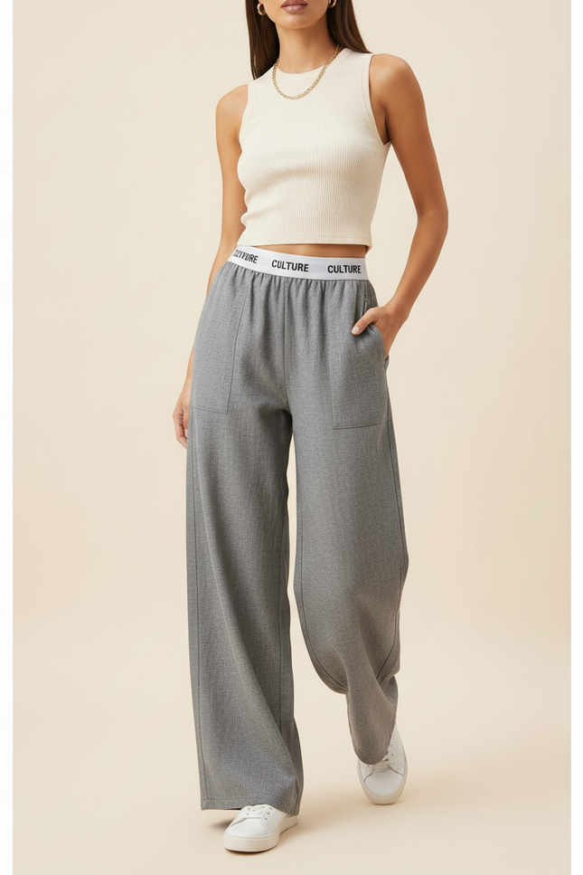 Pantalon Baggy Gris Ample Taille Haute Décontracté - Maille - vue 3