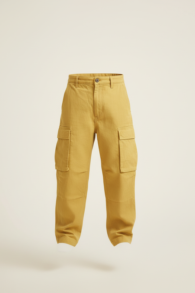 Pantalon Baggy Jaune Cargo Ample Coton Enfant - Toile - vue 3