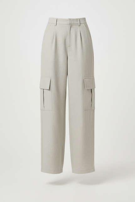 Pantalon Baggy Gris Clair Fluide Cargo Ample Femme - Laine - vue 3