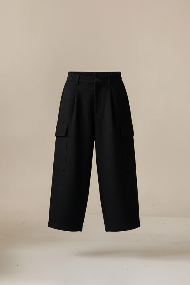 Pantalon Baggy Noir Ample Cargo Enfant - Gabardine - vue 3
