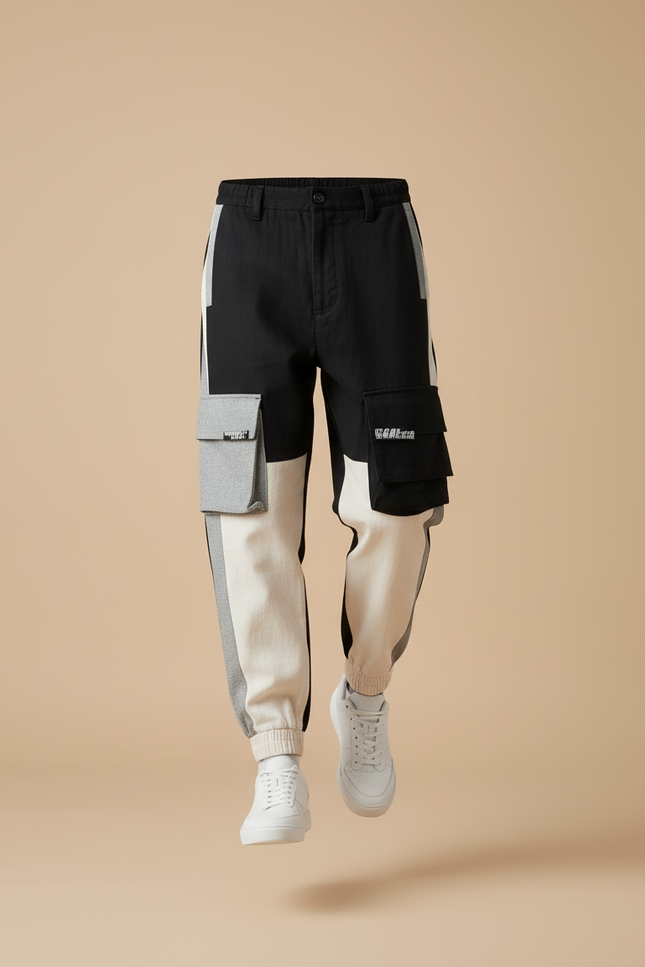 Pantalon Baggy Patchwork Noir Ample Multi-Poches Homme - Multicolore Jean - vue 3