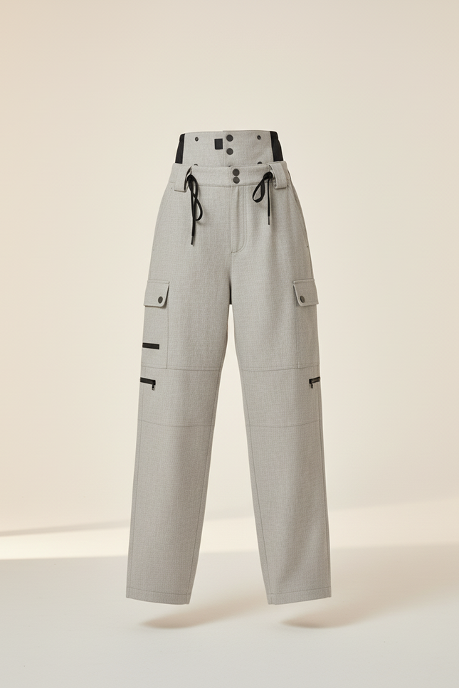 Pantalon Baggy Gris Clair Cargo Taille Haute - Gabardine - vue 3
