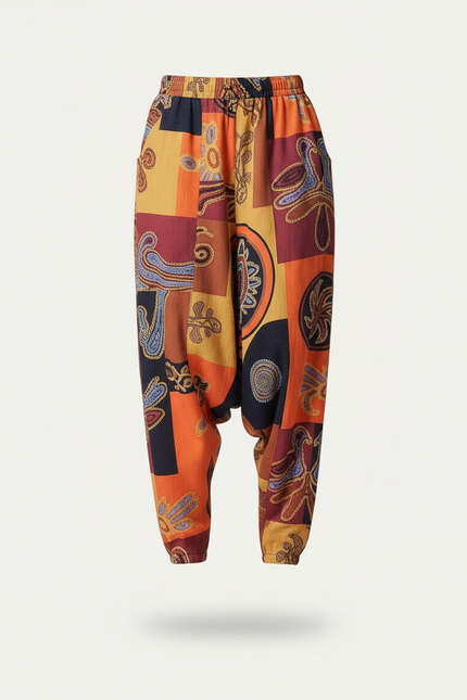 Pantalon Baggy Imprimé Ethnique Ample Bohème Coloré Femme - Multicolore Coton - vue 3