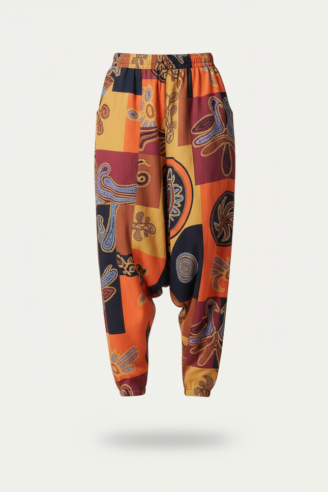 Pantalon Baggy Imprimé Ethnique Ample Bohème Coloré Femme - Multicolore Coton - vue 3