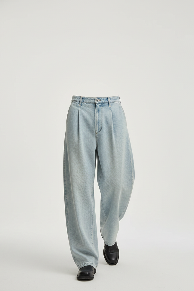 Pantalon Baggy Jean Bleu Clair Plissé Ample - vue 3