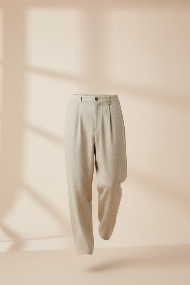 Pantalon Baggy Beige Plissé Ample Décontracté Homme - Tweed - vue 3