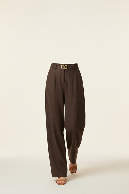 Pantalon Baggy Marron Velours Plissé Ample Élégant - Laine - vue 3