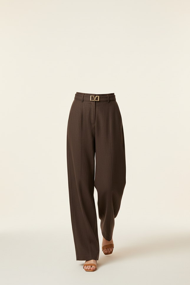 Pantalon Baggy Marron Velours Plissé Ample Élégant - Laine - vue 3