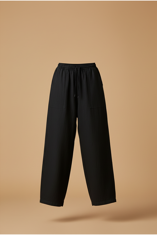 Pantalon Baggy Noir Lin Fluide Chic Femme - vue 3