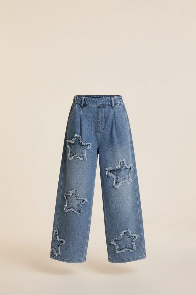 Pantalon Baggy Bleu Jean Étoiles Ample Décontracté Enfant - vue 3