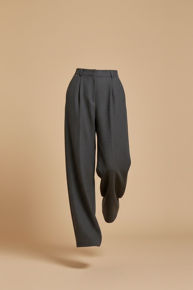 Pantalon Baggy Gris Laine Ample Plissé Femme - vue 3