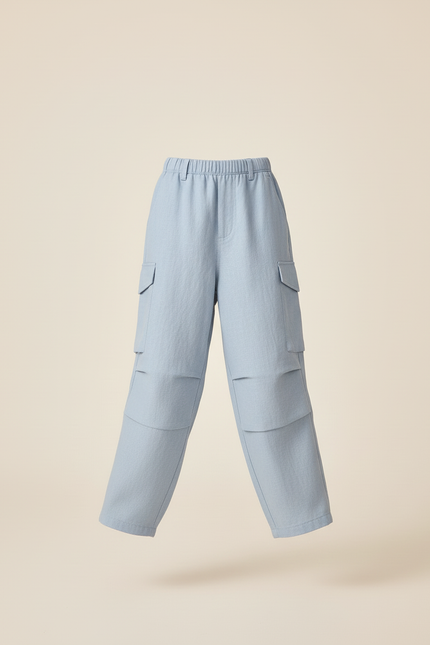 Pantalon Baggy Bleu Clair Ample Cargo Enfant - Lin - vue 3