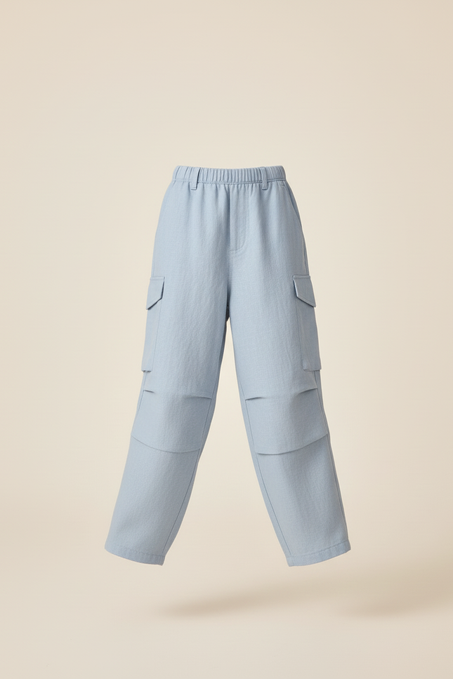 Pantalon Baggy Bleu Clair Ample Cargo Enfant - Lin - vue 3
