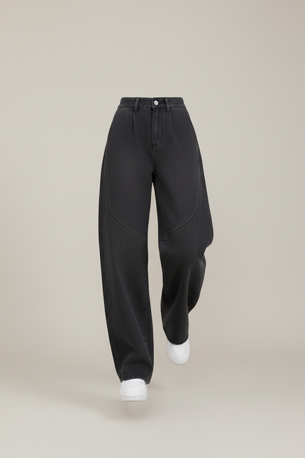 Pantalon Baggy Gris Délavé Ample Patchwork Décontracté - Jean - vue 3