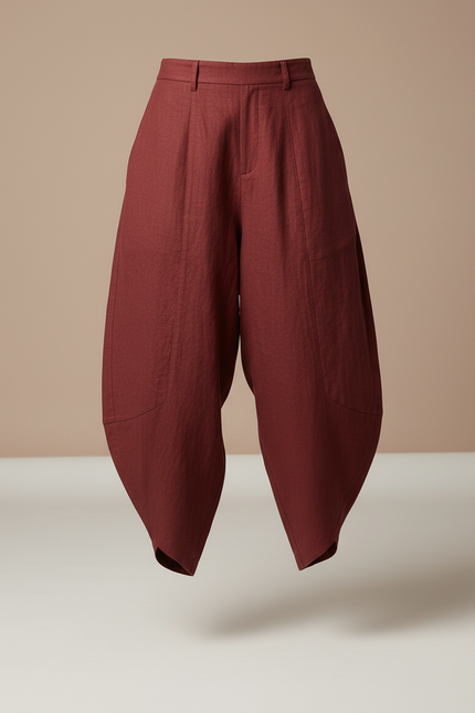 Pantalon Baggy Bordeaux Lin Ample Harem Femme - vue 3
