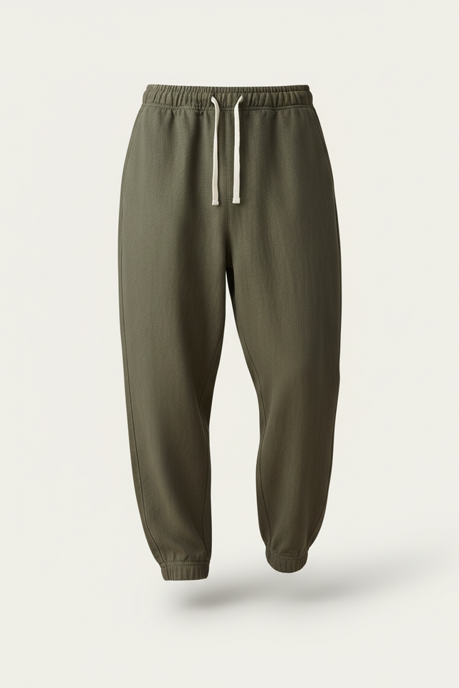 Pantalon Baggy Vert Olive Ample Décontracté Coton Homme - Kaki Molleton - vue 3