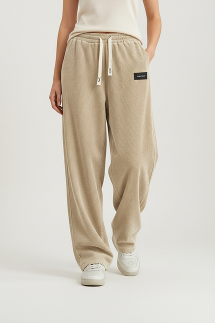 Pantalon Baggy Corduroy Beige Ample Décontracté Cordon - Cordé - vue 3