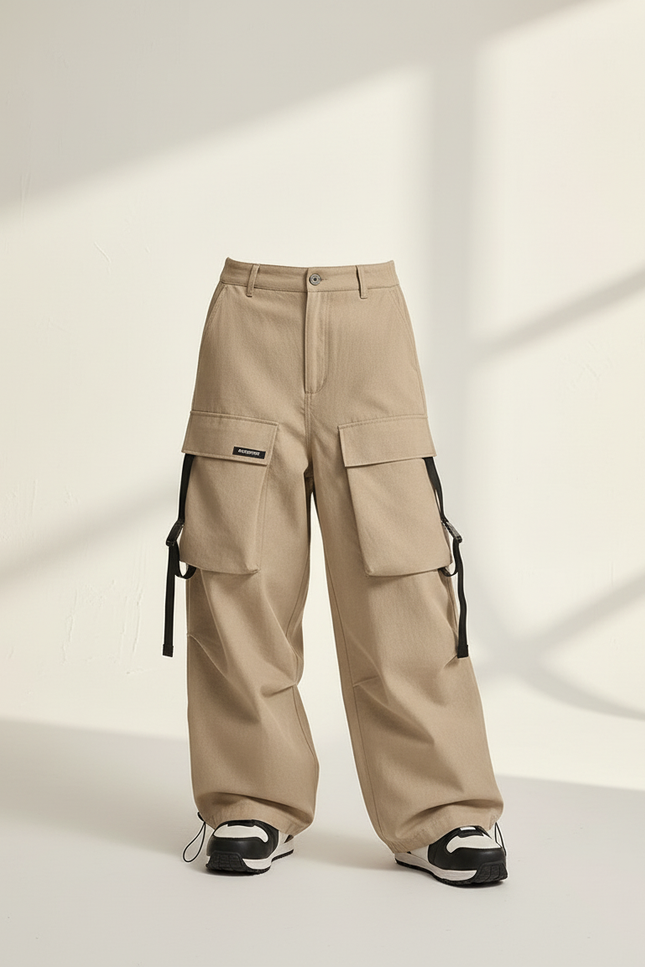 Pantalon Baggy Cargo Ample Beige Décontracté Femme - Toile - vue 3