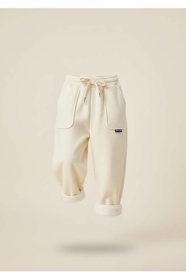 Pantalon Baggy Crème Molletonné Doublé Chaud Enfant - Beige - vue 3