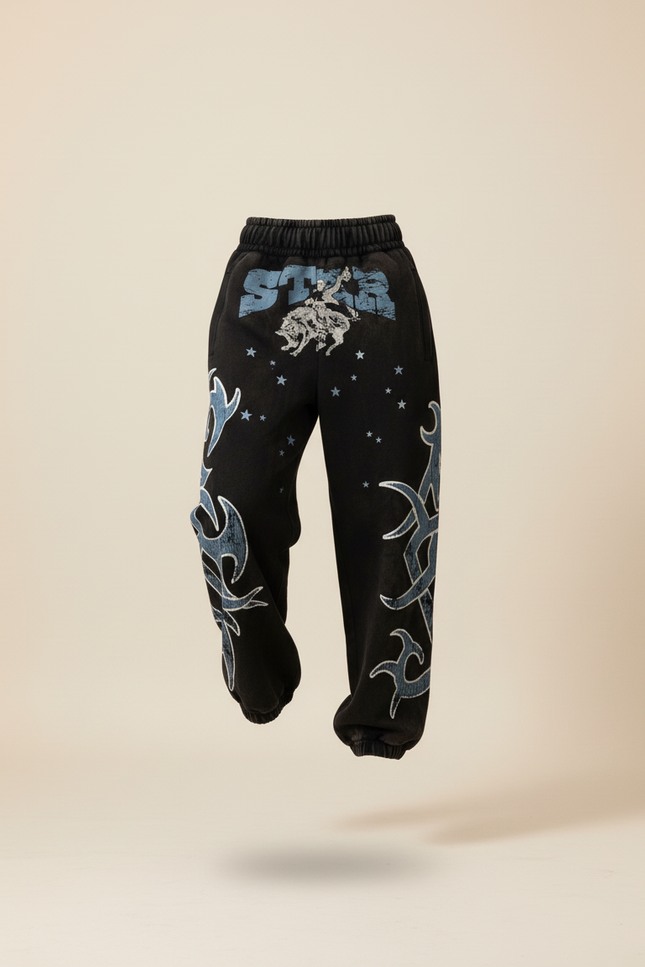 Pantalon Baggy Noir Délavé Tribal Ample Streetwear - Molleton - vue 3