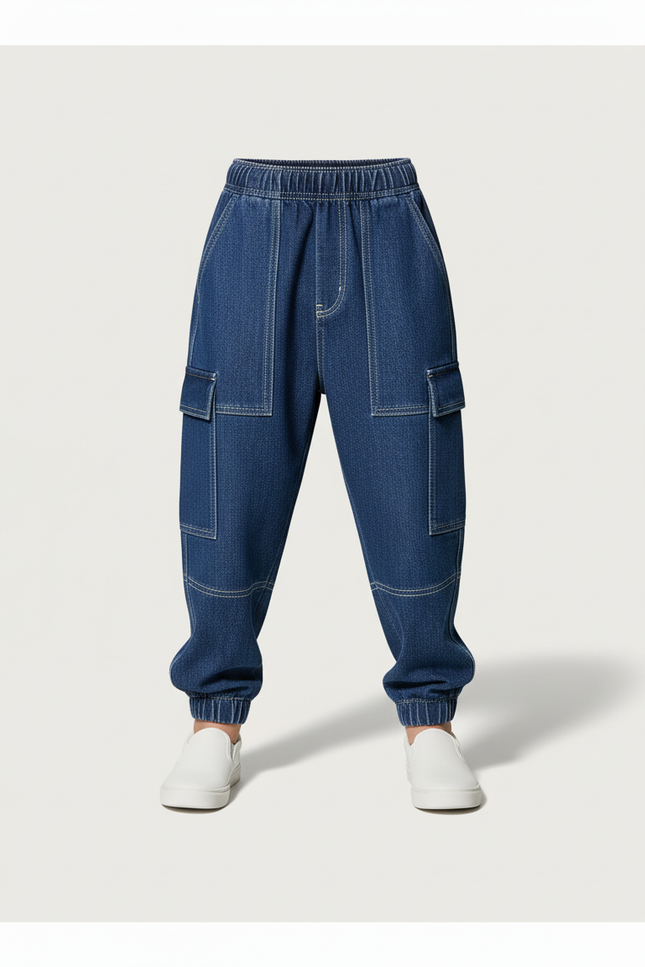 Pantalon Baggy Denim Bleu Ample Surpiqué Enfant - Jean - vue 3
