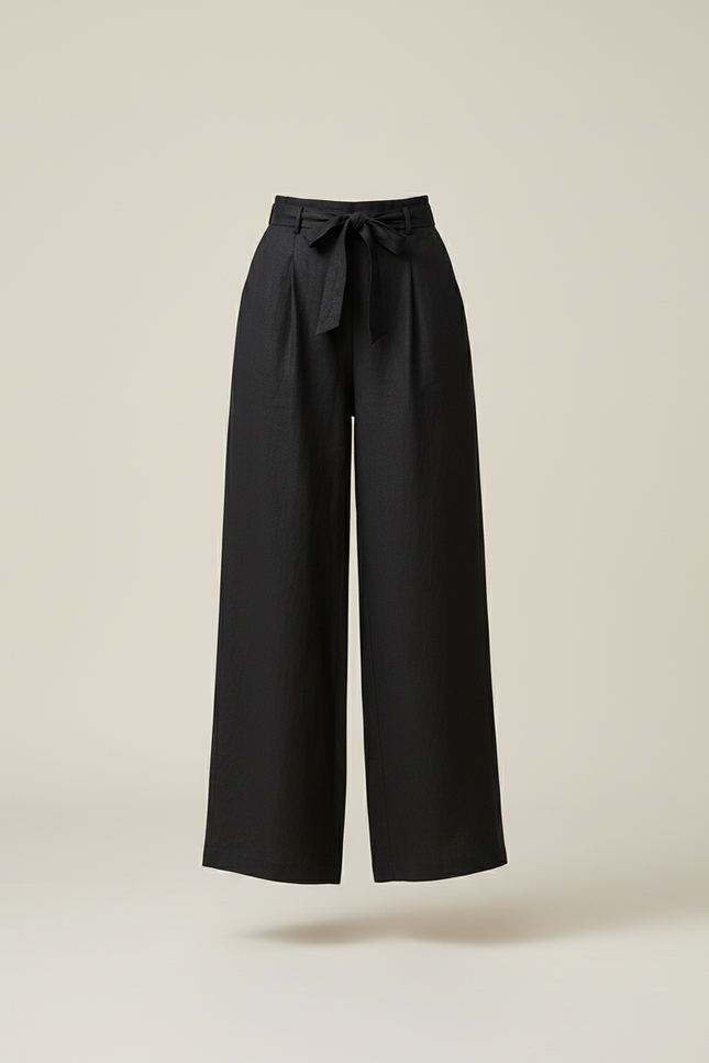 Pantalon Baggy Noir Lin Ample Taille Haute Fluide - vue 3
