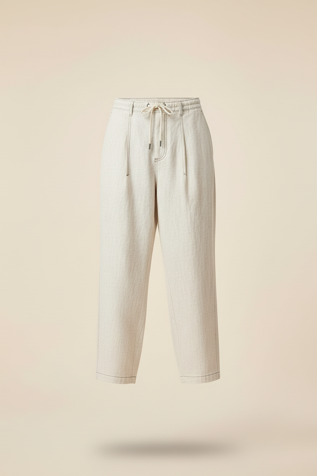 Pantalon Baggy Crème Lin Ample Cordon Homme - Beige - vue 3
