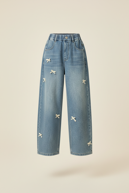 Pantalon Baggy Jean Bleu Ample Nœuds Fille - vue 3