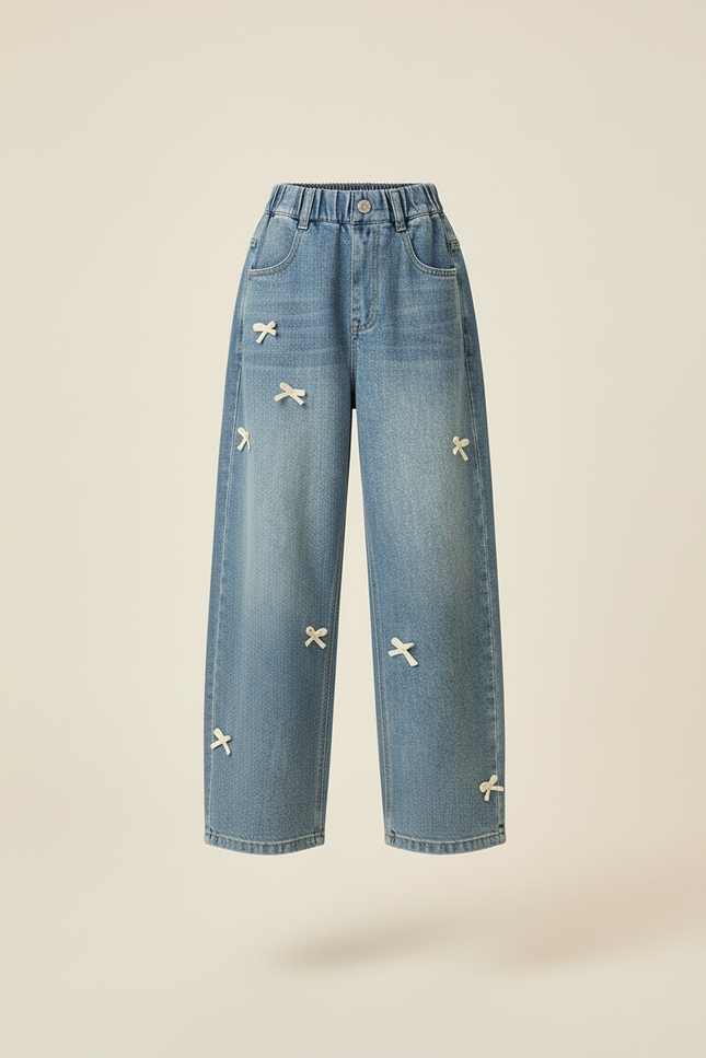 Pantalon Baggy Jean Bleu Ample Nœuds Fille - vue 3