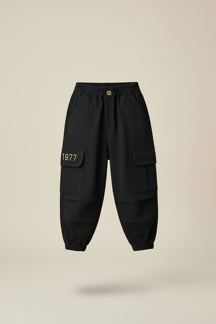 Pantalon Baggy Noir Coton Cargo Enfant Décontracté - vue 3