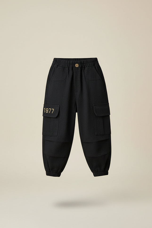 Pantalon Baggy Noir Coton Cargo Enfant Décontracté - vue 3
