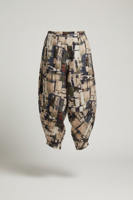 Pantalon Baggy Imprimé Abstrait Ample Coton Lin Femme - vue 3