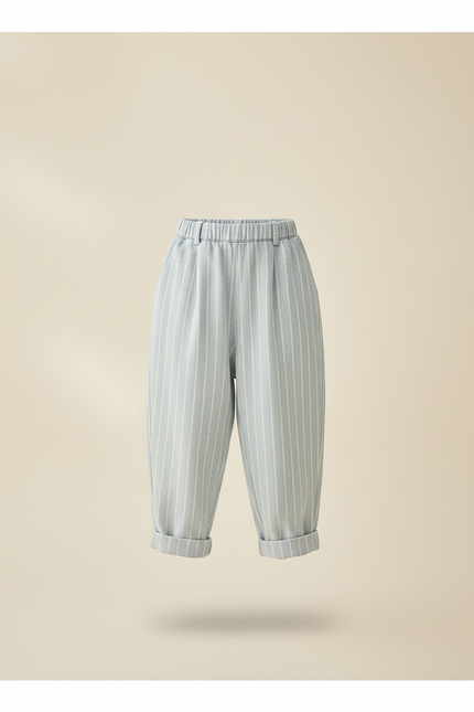 Pantalon Baggy Rayé Bleu Clair Ample Coton Enfant - vue 3