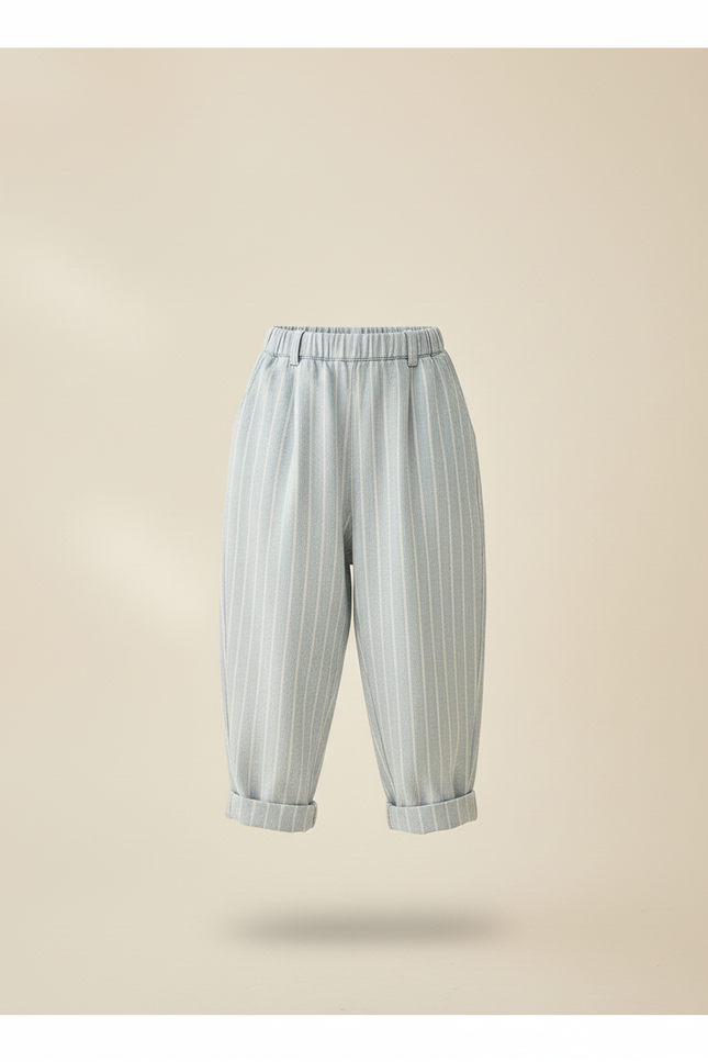 Pantalon Baggy Rayé Bleu Clair Ample Coton Enfant - vue 3