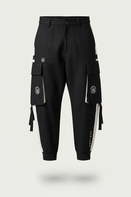 Pantalon Baggy Noir Cargo Bandes Blanches Décontracté Homme - Toile - vue 3