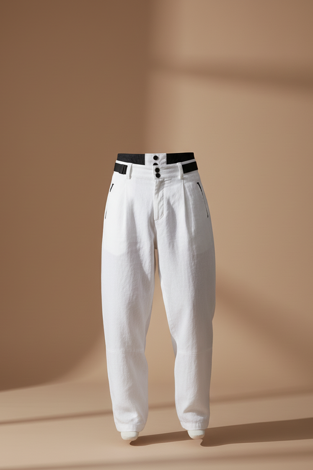 Pantalon Baggy Blanc Lin Large Plissé Chic Homme - vue 3