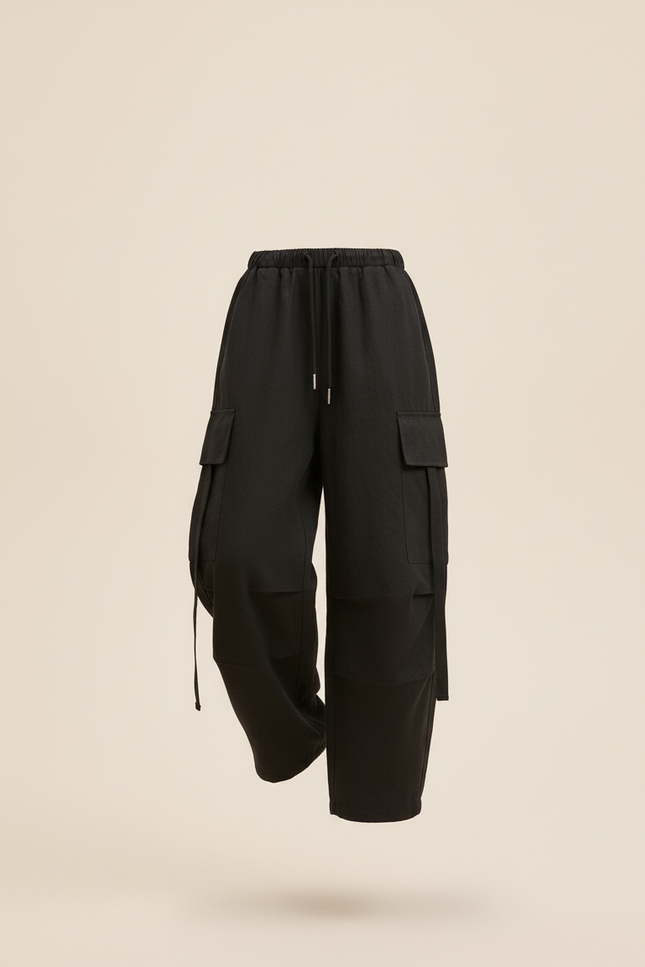 Pantalon Baggy Noir Ample Cargo Fille Décontracté - Toile - vue 3