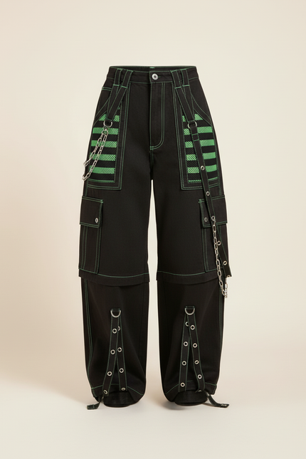 Pantalon Baggy Noir Vert Chaînes Denim Cargo Femme - Jean - vue 3