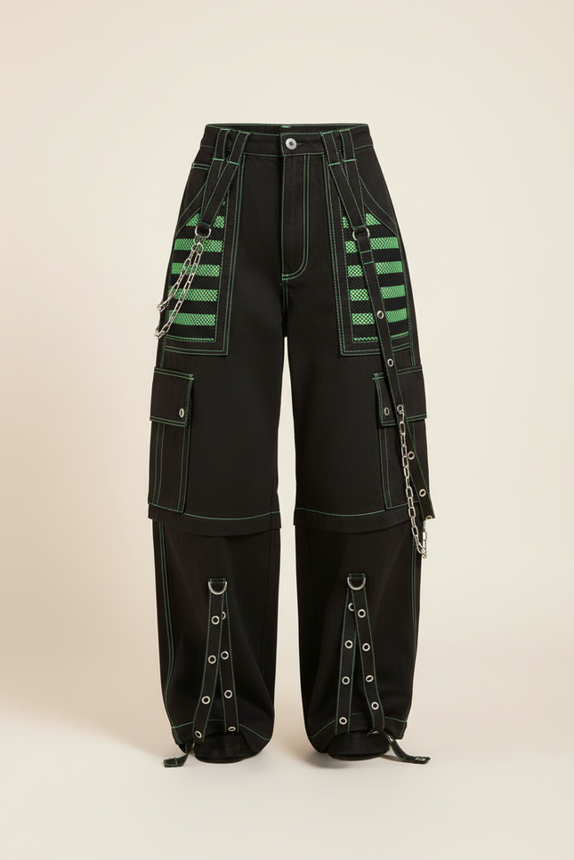 Pantalon Baggy Noir Vert Chaînes Denim Cargo Femme - Jean - vue 3