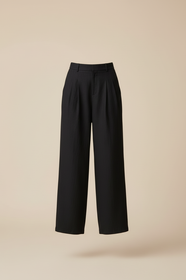 Pantalon Baggy Noir Ample Fluide Taille Haute - Lin - vue 3