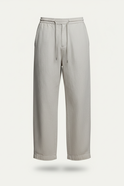 Pantalon Baggy Gris Clair Ample Décontracté Homme Cordon - Lin - vue 3