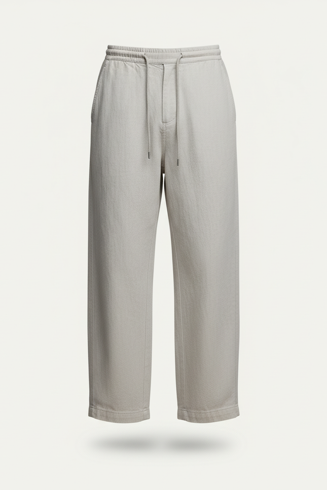 Pantalon Baggy Gris Clair Ample Décontracté Homme Cordon - Lin - vue 3