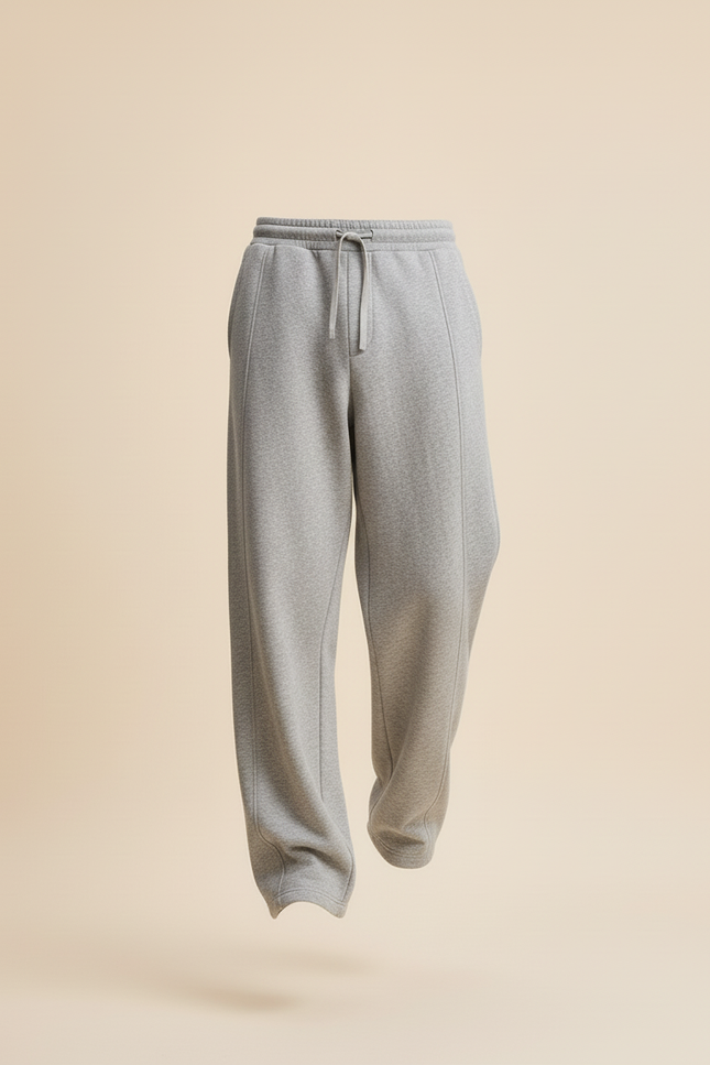 Pantalon Baggy Gris Clair Tricoté Ample Cordon Décontracté - Molleton - vue 3
