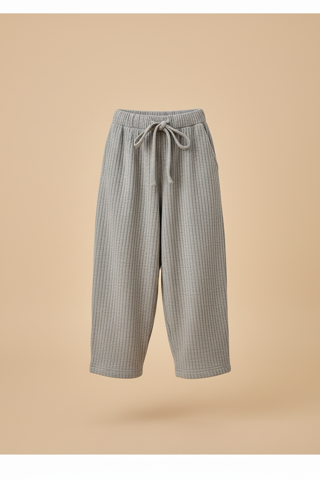 Pantalon Baggy Gris Côtelé Ample Cordon Enfant - Cordé - vue 3