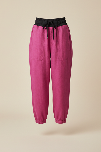 Pantalon Baggy Fuchsia Lin Ample Élastiqué Décontracté - Rose - vue 3