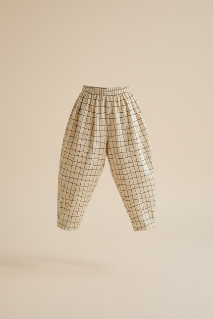 Pantalon Baggy Coton Carreaux Beige Ample Enfant - vue 3