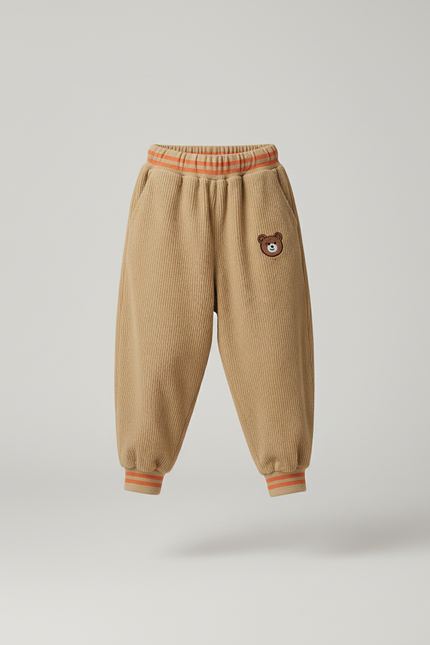 Pantalon Baggy Velours Côtelé Marron Ours Enfant Hiver - Camel Cordé - vue 3