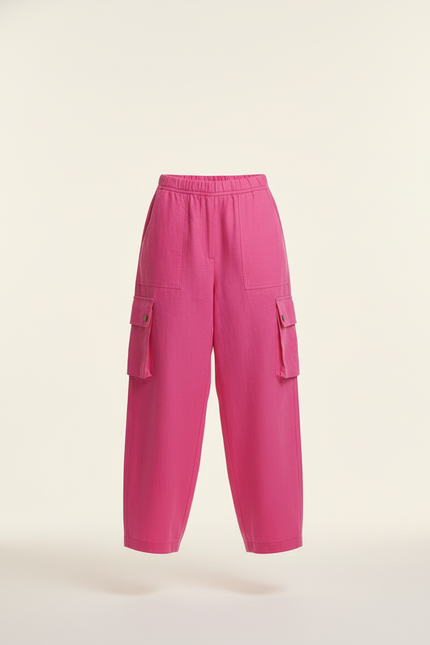 Pantalon Baggy Rose Cargo Ample Lin Femme - vue 3