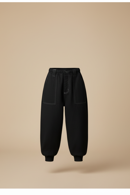 Pantalon Baggy Noir Ample Surpiqûres Blanches Garçon - Jean - vue 3
